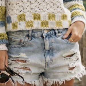 Zara Light Blue Ripped Jean Shorts